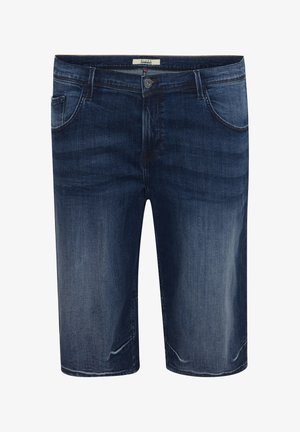 Tmavomodré džínsy s rovnými nohavicami, viditeľným prešitím, piatimi vreckami a zapínaním na gombík. Hladká textúra s vyblednutým vzhľadom.