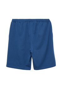 Blauwe katoen shorts met een elastische tailleband, rechte pasvorm en rechte zoom. De stof heeft een gladde textuur en geen zichtbare patronen of accenten.