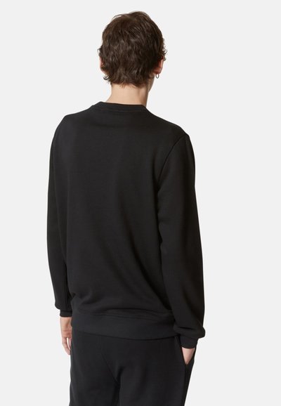 Felpa nera con maniche lunghe e collo a girocollo, realizzata in tessuto morbido. Presenta polsini e orlo a costine, design semplice e dettagli minimi.