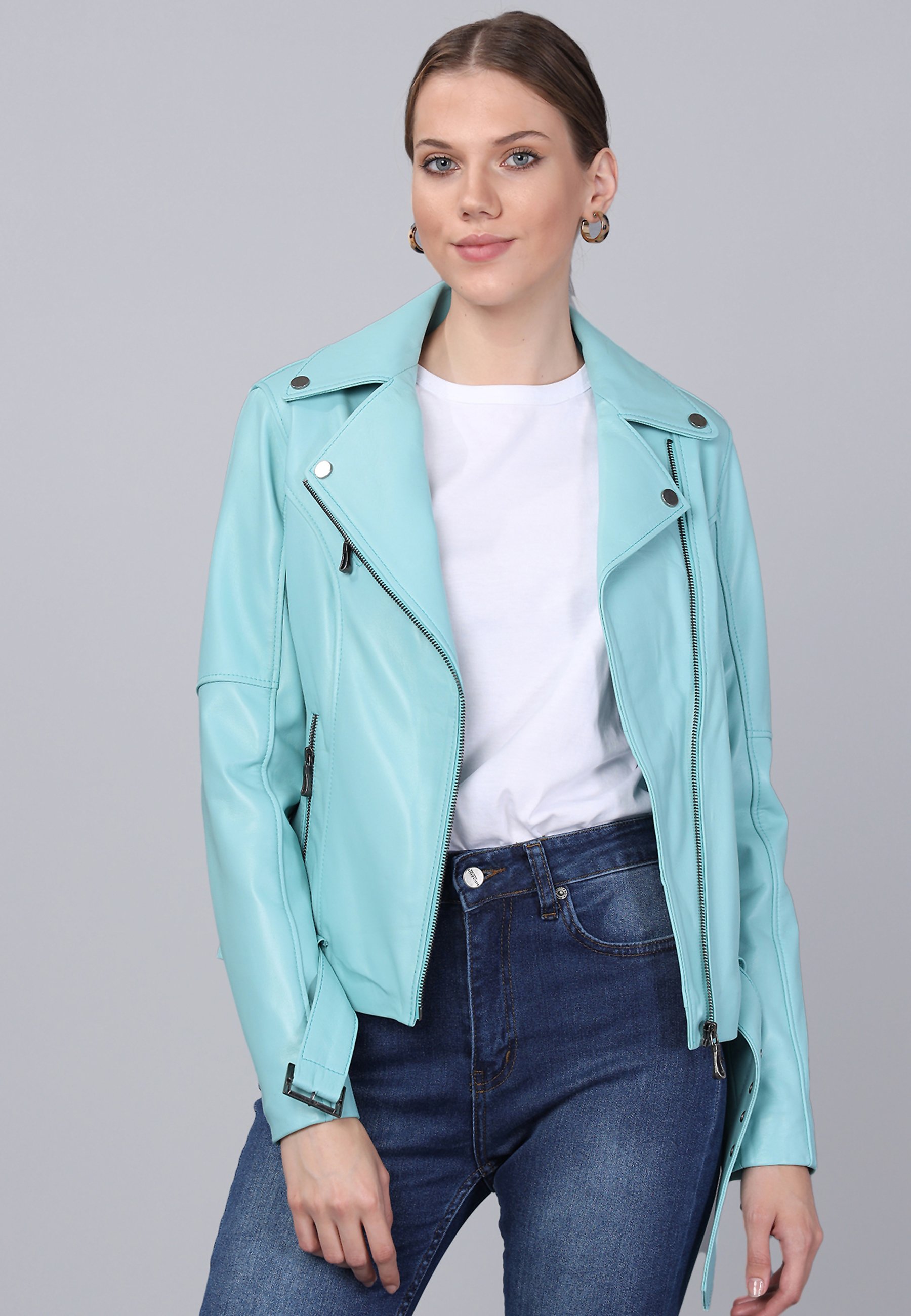 Leather jacket - mint - Zalando.ie