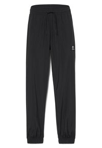 Zwarte lichtgewicht broek met een elastische tailleband, een verstelbaar trekkoord en elastische boorden. Bevat een klein logo aan de zijkant.