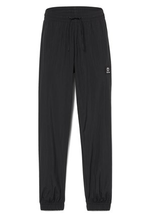 Schwarze leichte Hosen mit elastischem Bund, verstellbarem Kordelzug und elastischen Bündchen. Mit kleinem Logo an der Seite.