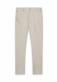 Beige chinos med rak passform, tillverkade av lätt material. Har framfickor och enkel knappstängning.