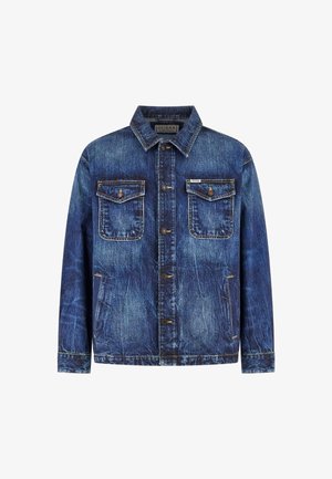 Püstitatud sinise denimist jakk, millel on krae. Omab kahte rinna taskut, küljetaskut ja nööbid esiküljel. Kulunud tekstuurikaunistused.