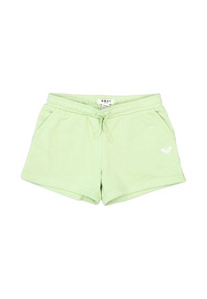 Pantalones cortos informales de color verde claro con cintura ajustable con cordón, bolsillos laterales y un pequeño logo blanco de Roxy en la parte frontal de la pierna izquierda.