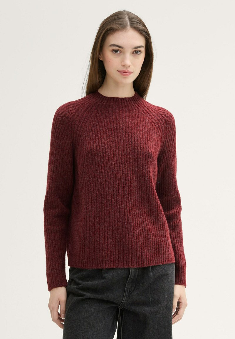 TOM TAILOR DENIM MIT STEHKRAGEN - Džemper - tawny port red melange