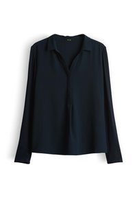 Navyblauwe, lange mouw shirt met een kraag en knooploze sluiting. Glad fabric met een ontspannen pasvorm en een minimalistisch ontwerp.