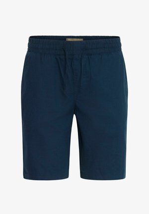 Marineblauwe shorts van lichtgewicht stof, met een elastische tailleband met trekkoord, zijzakken en een recht gesneden ontwerp.