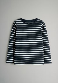 Gestreepte langemouwen shirt in marineblauw en wit, met een ronde halslijn en zachte katoenmateriaal met gelijkmatig verdeelde horizontale strepen.