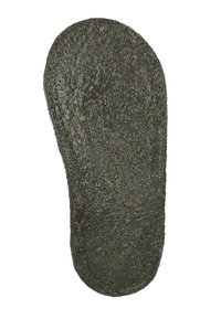 Schwarze Gummi-Innensohle mit strukturiertem Oberflächen, konturiertem Design und abgerundetem Absatz. Geeignet für verschiedene Arten von Schuhwerk.