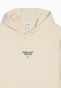Felpa color crema realizzata in morbido tessuto, con un logo stampato nero "PORSCHE LEAGUE TURBO CLUB" sul davanti e una tasca a marsupio.