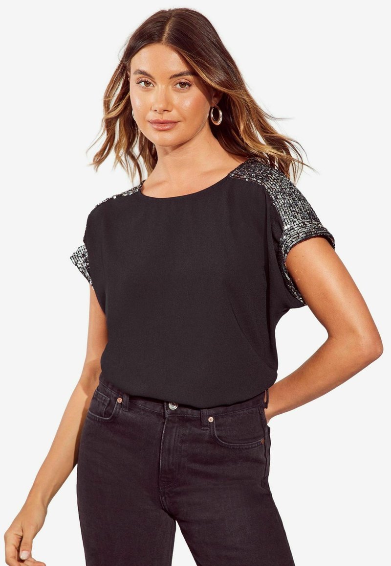 Friends Like These SEQUIN EMEBELLISHED-REGULAR FIT - Nyomott mintás póló - black gold