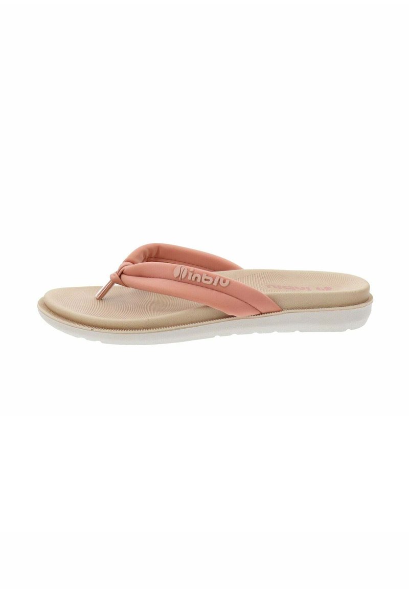 Ciabatta rosa con plantare sagomato, caratterizzata da un design della fascia imbottita. La suola è bianca, con gomma testurizzata per una buona aderenza e comfort.