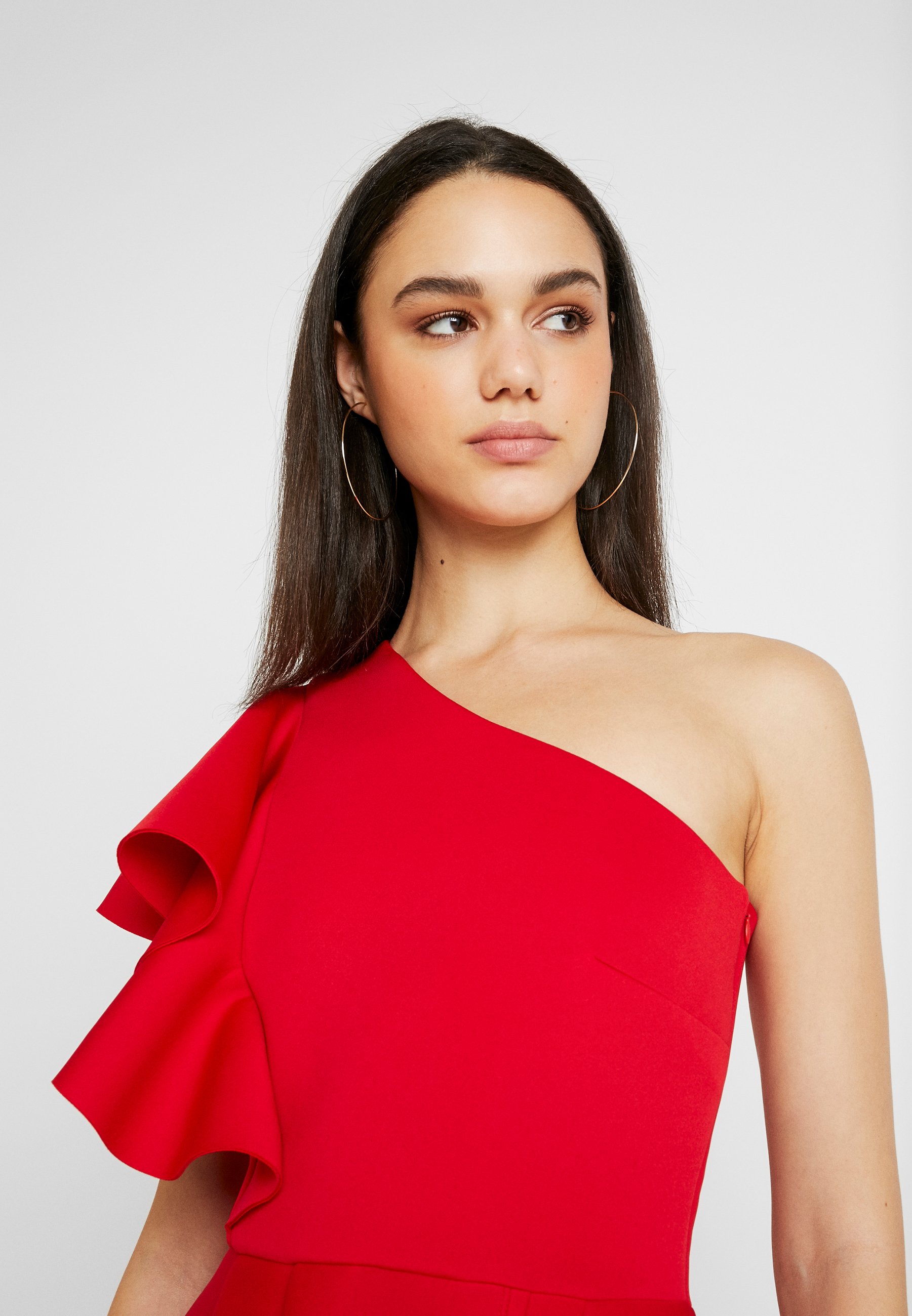 true violet exclusive one shoulder frill wrap dress in red