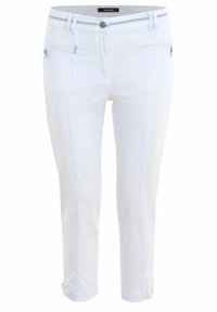 Witte denim broek met een slim fit, voorzien van een ritszak, verticale naden en een contrasterende blauwe strook op de tailleband.