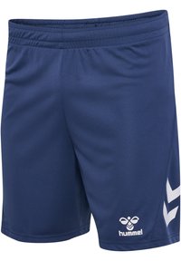 Pantaloni sportivi blu navy realizzati in tessuto leggero, con vita elastica e logo bianco con motivo a zig-zag sul lato.