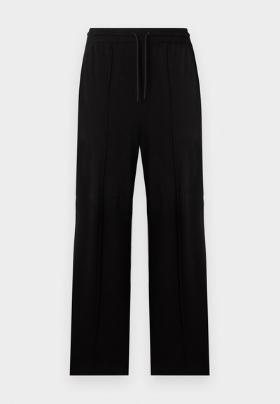 Μαύρο παντελόνι ευθείας γραμμής με ελαστική μέση και κορδόνι, με κάθετες ραφές στο μπροστινό μέρος.