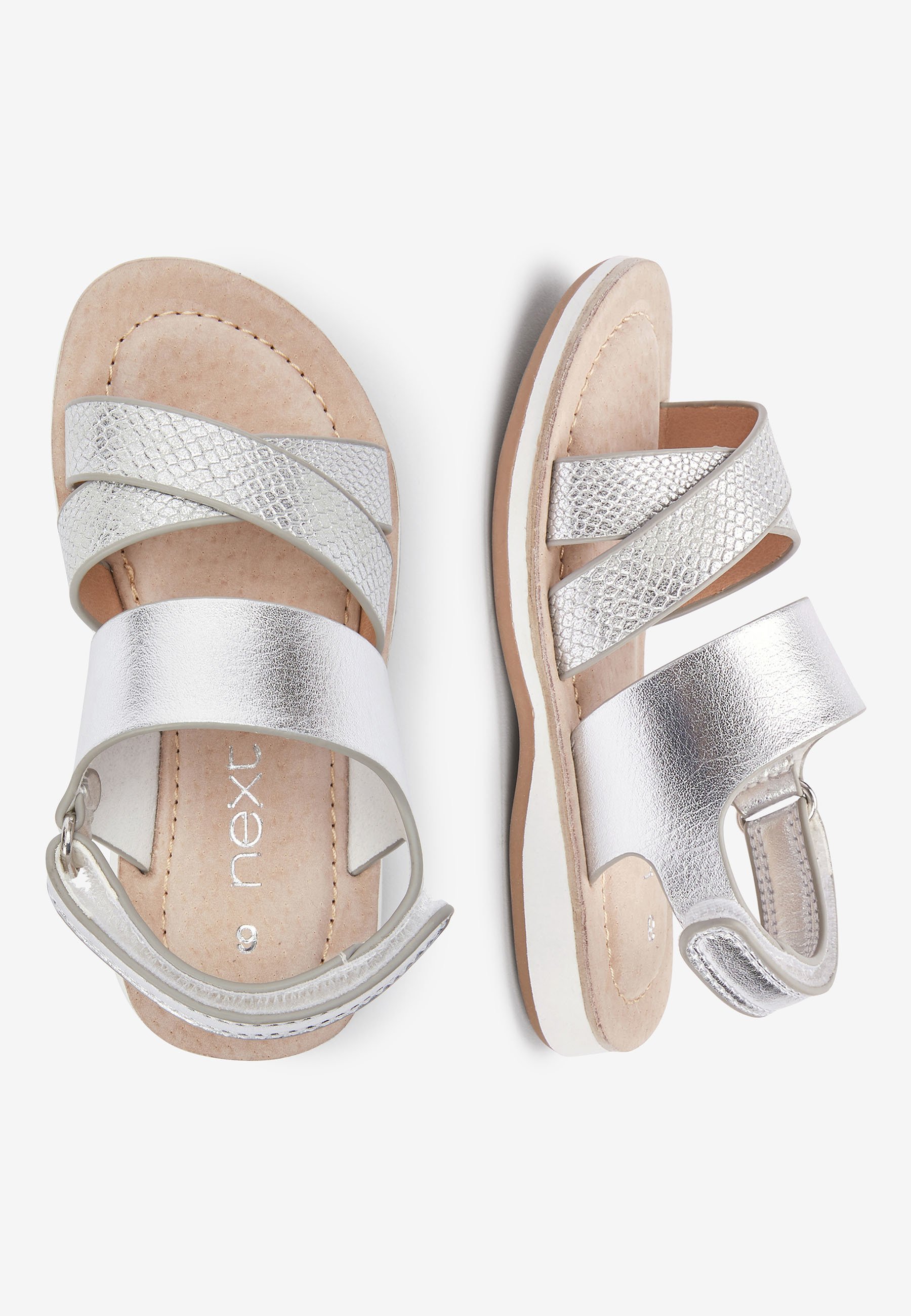 silver cross strap sandals