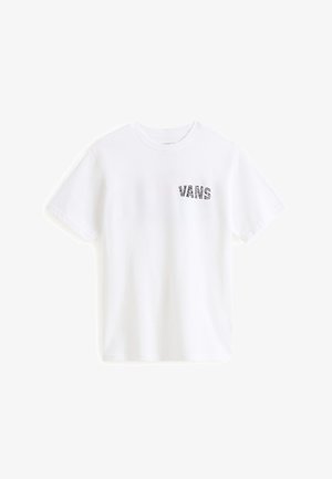T-shirt en coton blanc à manches courtes, avec un logo graphique noir "VANS" sur la partie gauche de la poitrine. Design classique à col rond.