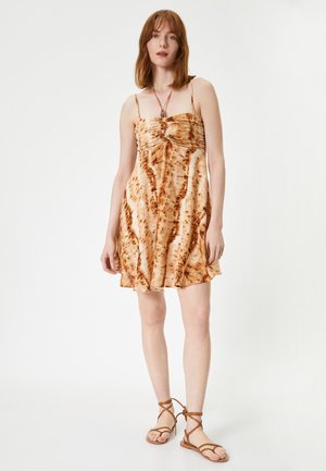 Koton TIE NECK MINI - Vapaa-ajan mekko - brown