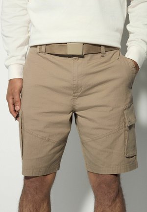 REGULAR FIT BELTED CARGO - Shorts - stone