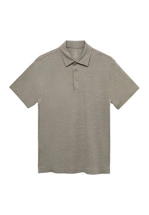 Polo shirt grigio a maniche corte realizzato in tessuto testurizzato, con colletto e tre bottoni sulla parte anteriore. Vestibilità casual.