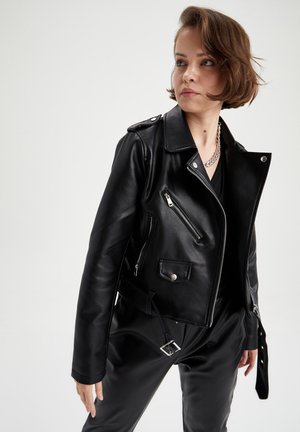 REGULAR FIT - Faux leather jacket - black