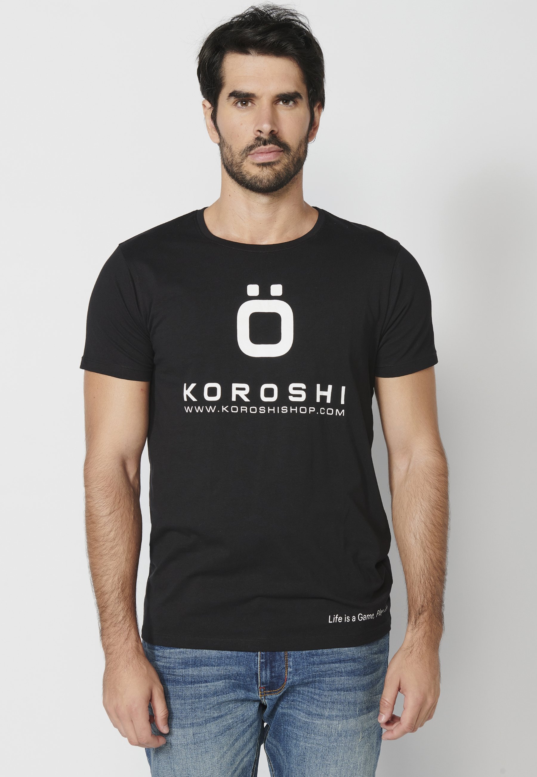 Camiseta Koroshi Manga Corta Hombre - Color Antracita Con Estampado Urbano