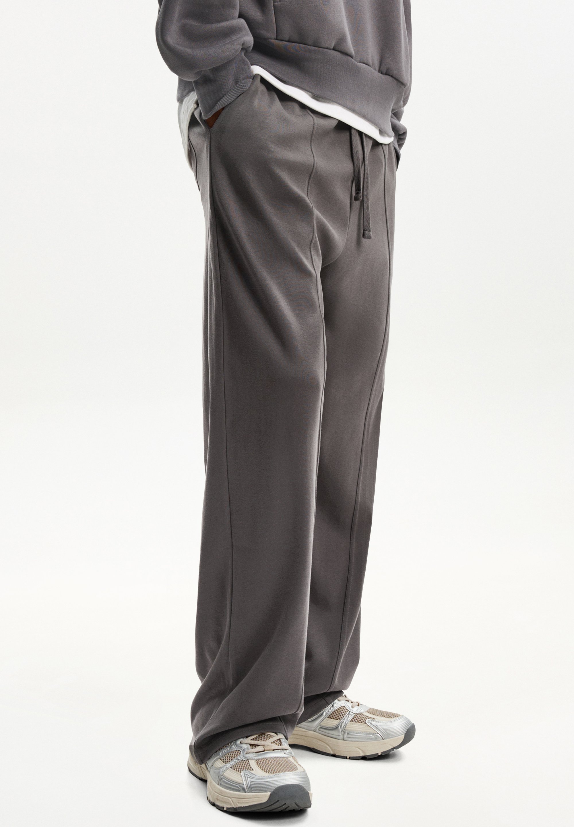 Bershka WIDE-LEG Pantaloni sportivi dark grey/grigio scuro