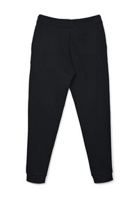 Czarne spodnie dresowe wykonane z miękkiej tkaniny, z tapered sylwetką, elastycznym pasem i jedną kieszenią z tyłu.
