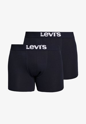 Dos pares de boxers de algodón azul marino con un logo blanco de Levi's en la cinturilla elástica y un diseño de apertura frontal.