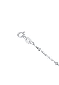 Collana d'argento con chiusura a molla. Presenta anelli arrotondati, una superficie lucida e piccole perline decorative lungo la catena.