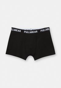 Črne bokserice z mehkimi vlakni, ki imajo bel elastični pas s stiliziranim napisom "PULL&BEAR". Standardna prileganje s sprednjo torbico.