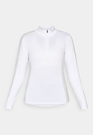 Langoramige witte sportshirt met een ritskraag. Kenmerkt zich door een naadloos ontwerp en een aansluitende stijl, geschikt voor buitensportactiviteiten.