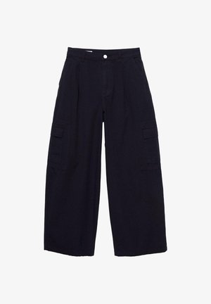 Marine wijde cargobroek van katoen met plooien, voorzien van twee zijzakken en twee cargozakken voor extra opbergruimte.