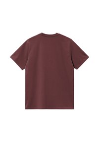 Camiseta de algodón de manga corta en color marrón, con un cuello redondo clásico y una textura suave, sin patrones ni adornos.