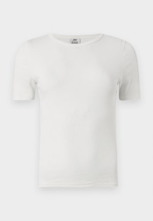 White ribbed short-sleeve crew neck T-shirt with a fitted cut and JDY brand label inside the neckline.