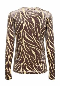 Långärmad skjorta i mjukt, sammetsliknande tyg med ett mönster av bruna och krämfärgade blad. Klassisk rund halsringning med en slim fit-design.