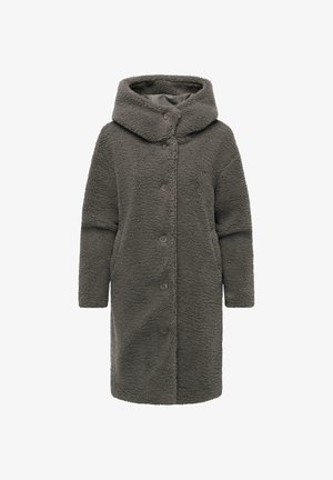 Halli, fliisi voodriga mantel, millel on suur kapuuts, pikad varrukad, eesnuppe sulgemiseks ja külgtaskud. Pehme tekstuur ja ülepaisutatud sobivus.
