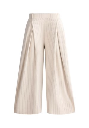 OYSHO, WIDE-LEG CROP TROUSERS WITH PLEATS AND STRIPES - Pantalon classique - beige