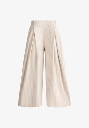 OYSHO, WIDE-LEG CROP TROUSERS WITH PLEATS AND STRIPES - Pantalon classique - beige
