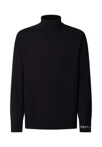 Maglione a collo alto nero realizzato in tessuto morbido ed elastico. Presenta maniche lunghe e un design aderente. Logo "PEPE" sul polsino.