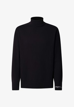 Suéter negro de cuello alto hecho de una tela suave y elástica. Cuenta con mangas largas y un diseño ajustado. Logo "PEPE" en el puño.