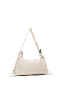 Weiche Schultertasche in Cremefarben mit verstellbarem Riemen, gerafften Seiten und dem vorne mittig aufgestickten "DEHA"-Logo.