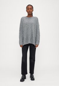 Vero Moda Petite VMELYA O NECK LONG - Pulóver - medium grey melange