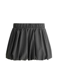 Jupe bulle à carreaux noir et blanc avec taille élastique froncée et silhouette bouffante.