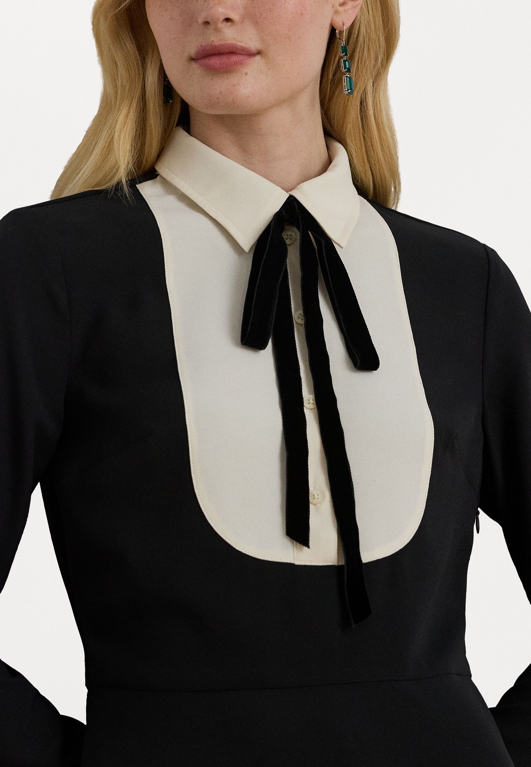 dress with bow tie neck