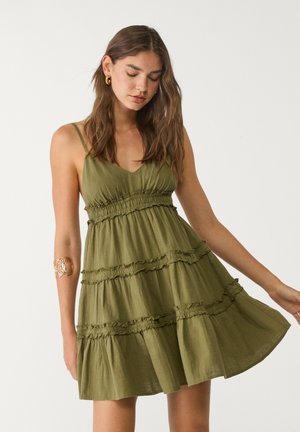 Stradivarius SHORT WITH RUFFLES - Denné šaty - khaki