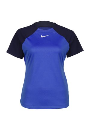 Maglietta a maniche corte Nike, con un corpo blu e maniche blu scuro, realizzata in fabricazione che allontana l'umidità e con un logo ricamato sul petto.