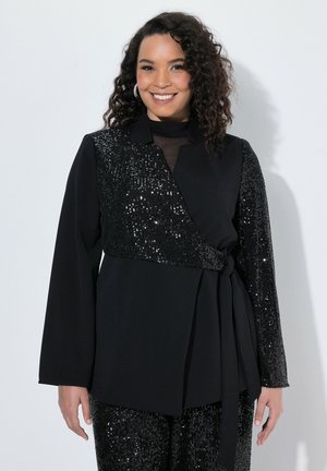 Ulla Popken, WRAP STYLE SEQUIN PANELED LONG SLEEVE BLAZER - Blazer - black